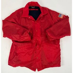 Vintage Men's Large Sherpa Lined Red Coaches Jacket USA Flag Patch